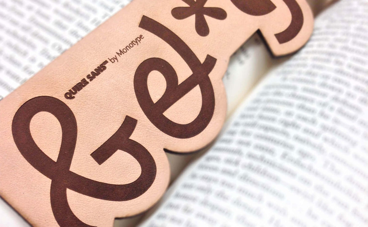 leather material laser cut monotype bookmark