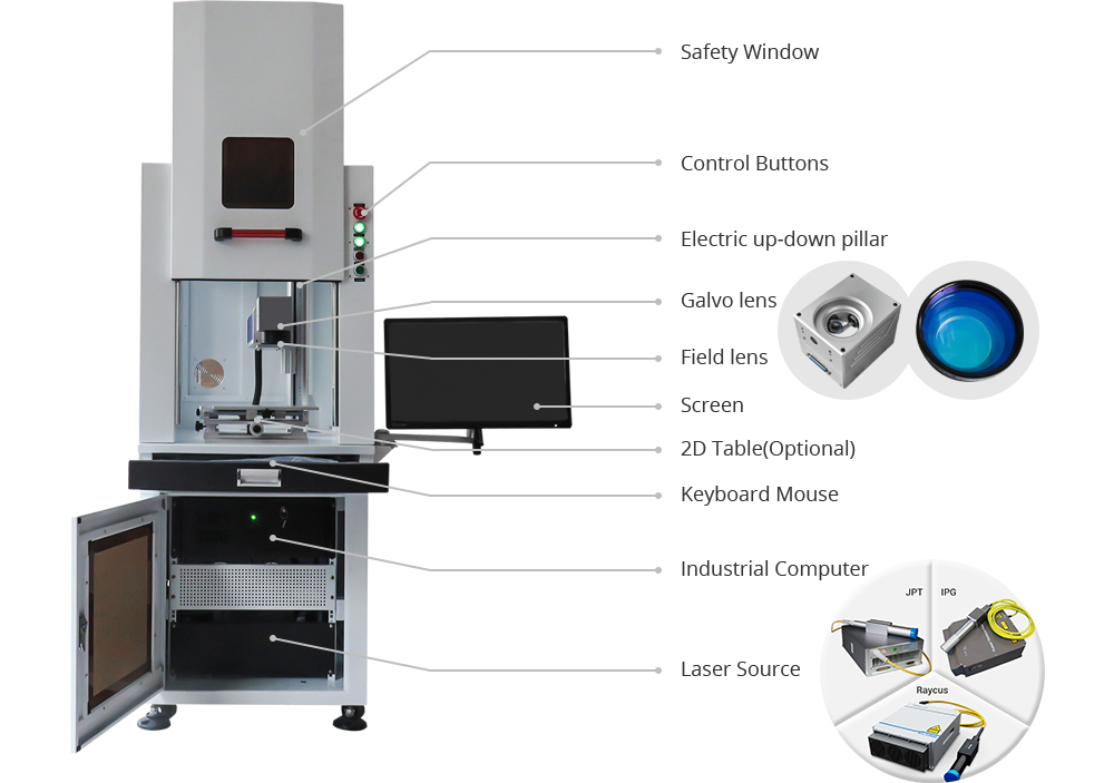 cnc fiber laser marking metal engraving machine with safety enclosed cover detail